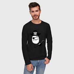 Лонгслив хлопковый мужской Покер фейс пират, цвет: черный — фото 2