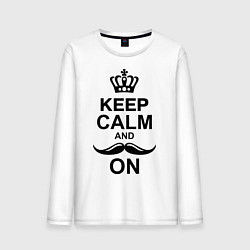 Лонгслив хлопковый мужской Keep Calm & Mustache On, цвет: белый