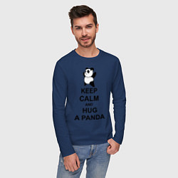 Лонгслив хлопковый мужской Keep Calm & Hug A Panda, цвет: тёмно-синий — фото 2