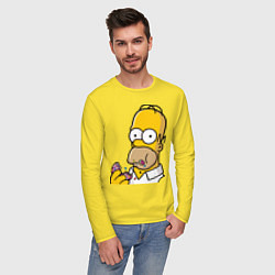 Лонгслив хлопковый мужской Гомер с Пончиком цвета желтый — фото 2