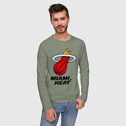 Лонгслив хлопковый мужской Miami Heat-logo, цвет: авокадо — фото 2
