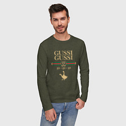 Лонгслив хлопковый мужской GUSSI GUSSI Fashion цвета меланж-хаки — фото 2