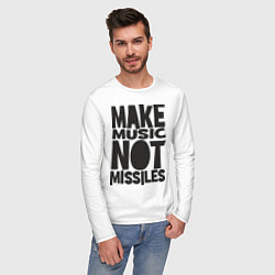 Лонгслив хлопковый мужской Make Music Not Missiles, цвет: белый — фото 2