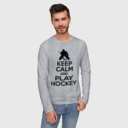 Лонгслив хлопковый мужской Keep Calm & Play Hockey, цвет: меланж — фото 2