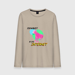 Лонгслив хлопковый мужской Привет я из internet, цвет: миндальный
