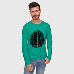 Лонгслив хлопковый мужской Он: мозг цвета зеленый — фото 2
