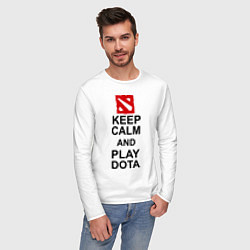 Лонгслив хлопковый мужской Keep Calm & Play Dota, цвет: белый — фото 2