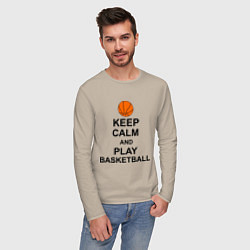 Лонгслив хлопковый мужской Keep Calm & Play Basketball, цвет: миндальный — фото 2