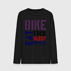Лонгслив хлопковый мужской Bike eat sleep repeat, цвет: черный