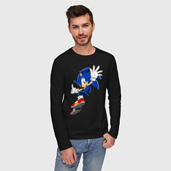 Лонгслив хлопковый мужской Sonic, цвет: черный — фото 2