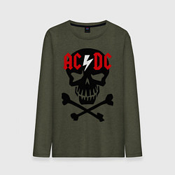 Лонгслив хлопковый мужской AC/DC Skull цвета меланж-хаки — фото 1