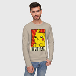 Лонгслив хлопковый мужской Pikachu: Pika Pika, цвет: миндальный — фото 2