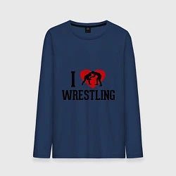 Лонгслив хлопковый мужской I love wrestling, цвет: тёмно-синий