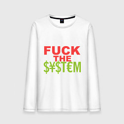 Лонгслив хлопковый мужской Fuck the money system, цвет: белый