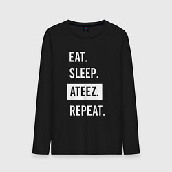Лонгслив хлопковый мужской ЕСТЬ СПАТЬ ATEEZ ПОВТОРИТЬ, цвет: черный