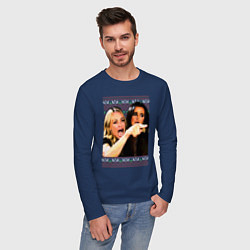 Лонгслив хлопковый мужской Woman Yelling at a Cat, цвет: тёмно-синий — фото 2