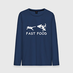 Лонгслив хлопковый мужской Fast food белый, цвет: тёмно-синий