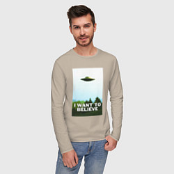 Лонгслив хлопковый мужской I WANT TO BELIEVE, цвет: миндальный — фото 2