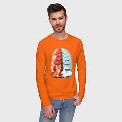 Лонгслив хлопковый мужской Лисички Осень Зима цвета оранжевый — фото 2