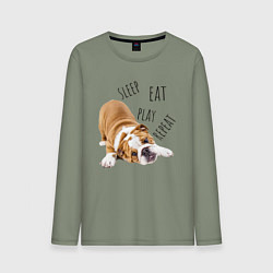 Лонгслив хлопковый мужской Sleep Eat Play Repeat Бульдог, цвет: авокадо