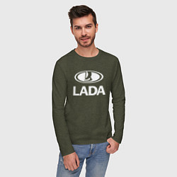 Лонгслив хлопковый мужской Lada цвета меланж-хаки — фото 2