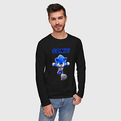 Лонгслив хлопковый мужской SONIC, цвет: черный — фото 2