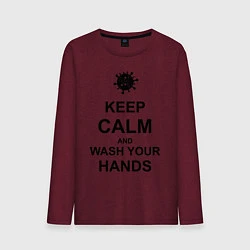 Лонгслив хлопковый мужской Keep Calm & Wash Hands, цвет: меланж-бордовый