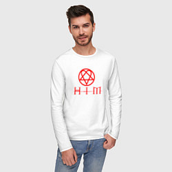 Лонгслив хлопковый мужской HIM LOGO RED, цвет: белый — фото 2