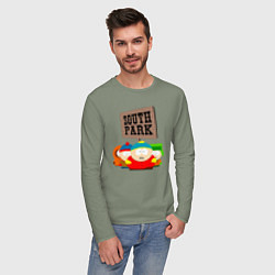 Лонгслив хлопковый мужской ЮЖНЫЙ ПАРК, цвет: авокадо — фото 2
