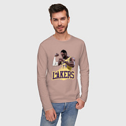 Лонгслив хлопковый мужской LeBron - Lakers, цвет: пыльно-розовый — фото 2
