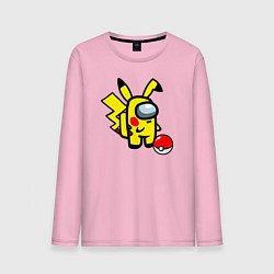 Лонгслив хлопковый мужской Among us Pikachu and Pokeball, цвет: светло-розовый