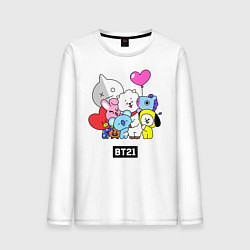 Лонгслив хлопковый мужской BT21, цвет: белый