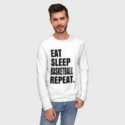 Лонгслив хлопковый мужской EAT SLEEP BASKETBALL REPEAT, цвет: белый — фото 2
