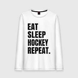 Лонгслив хлопковый мужской EAT SLEEP HOCKEY REPEAT, цвет: белый