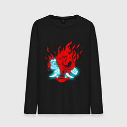 Лонгслив хлопковый мужской Cyberpunk neon samurai, цвет: черный