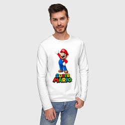 Лонгслив хлопковый мужской Super Mario, цвет: белый — фото 2