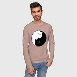 Лонгслив хлопковый мужской Yin and Yang cats, цвет: пыльно-розовый — фото 2