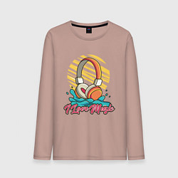 Лонгслив хлопковый мужской Наушники на закате, цвет: пыльно-розовый