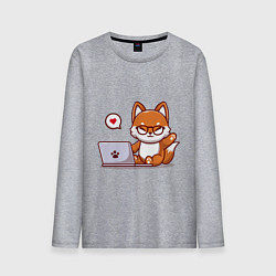 Лонгслив хлопковый мужской Cute fox and laptop, цвет: меланж