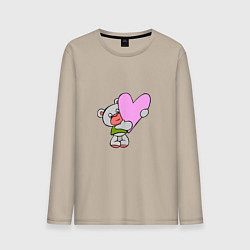 Лонгслив хлопковый мужской Плюшевый Мишка с сердцем, цвет: миндальный