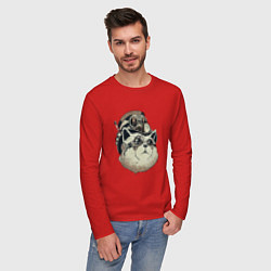 Лонгслив хлопковый мужской Steampunk кот, цвет: красный — фото 2