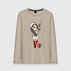 Лонгслив хлопковый мужской Медсестра со шприцом, цвет: миндальный