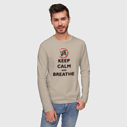 Лонгслив хлопковый мужской KEEP CALM and BREATHE, цвет: миндальный — фото 2