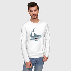 Лонгслив хлопковый мужской Агрессивная акула, цвет: белый — фото 2