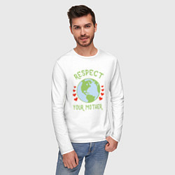 Лонгслив хлопковый мужской Respect Earth, цвет: белый — фото 2