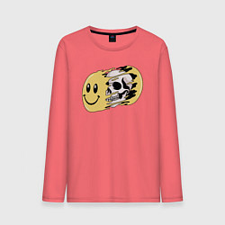 Лонгслив хлопковый мужской СМАЙЛИК И ЧЕРЕП, цвет: коралловый