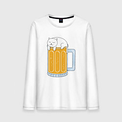 Лонгслив хлопковый мужской Beer Cat, цвет: белый
