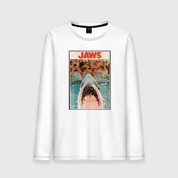 Лонгслив хлопковый мужской Jaws beach poster, цвет: белый