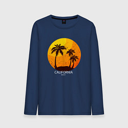 Лонгслив хлопковый мужской Лето, пальмы, Калифорния, цвет: тёмно-синий