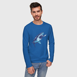 Лонгслив хлопковый мужской Гигантская акула Мегалодон цвета синий — фото 2
